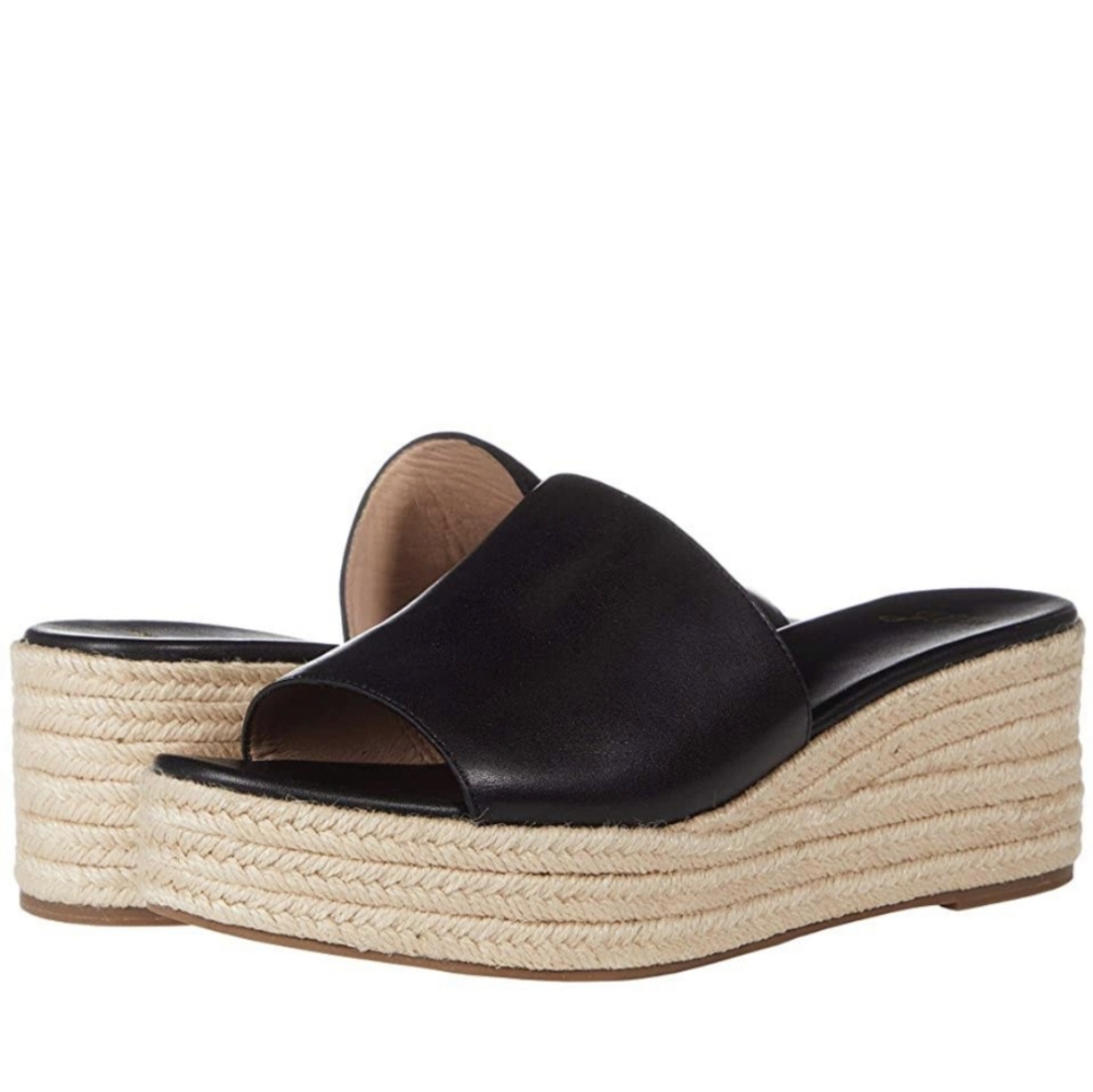 Black J. Crew Vachetta Espadrille Platform Slide